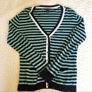 Tommy Hilfiger Green/Navy Striped V Neck Cardigan